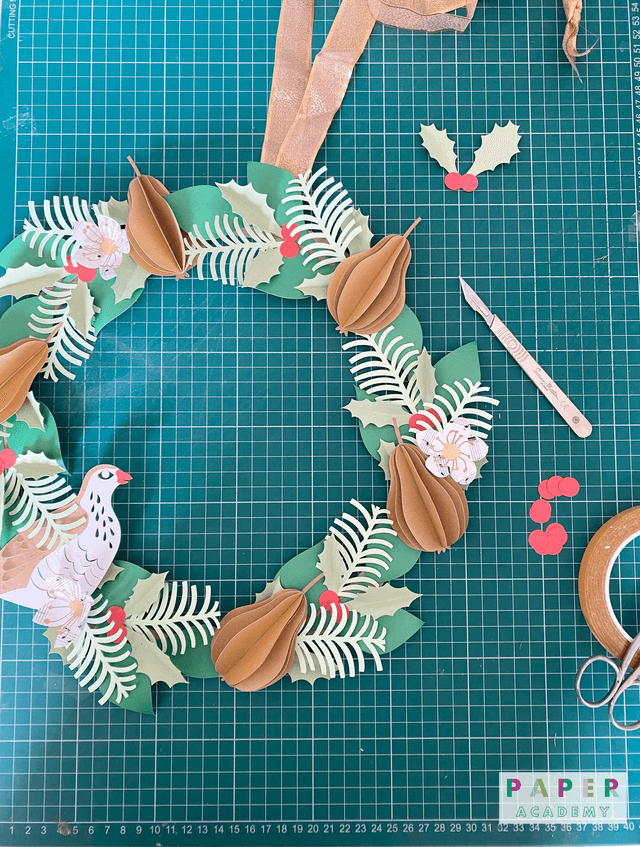 Partridge in a pear tree papercraft wreath workshop for adults